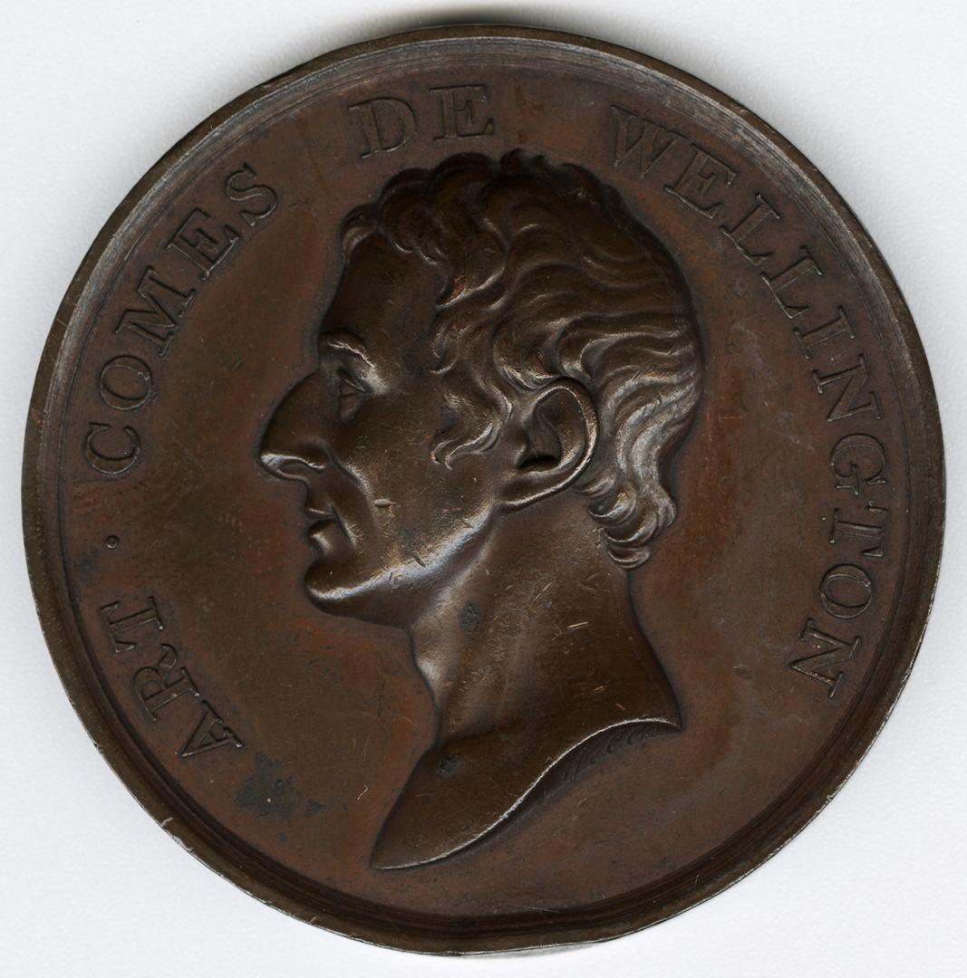 Bronze medal.(obverse) Bare head of the Duke of Wellington left. Inscription, "ART. COMES DE WE ...