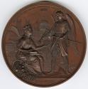 Bronze medal.(reverse) Londinia seated, right, receives symbols of Mayoralty from St.Michael st ...