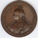 Bronze medal.(obverse) Crowned bust of Queen Victoria, left within a border of roses, shamrocks ...