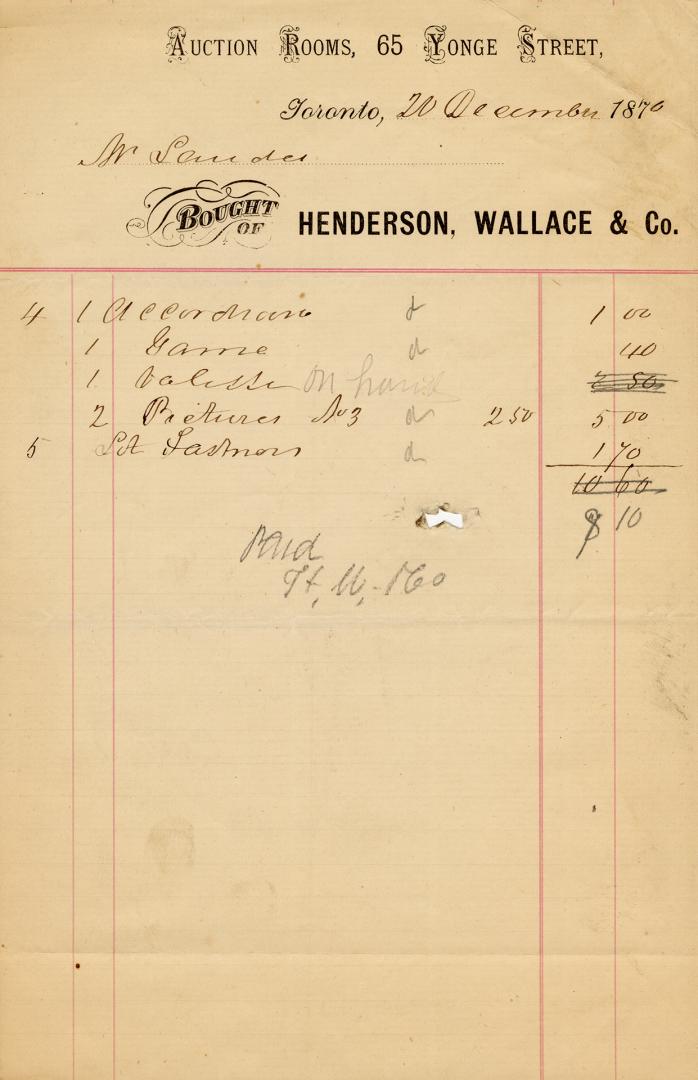 Receipt of customer John Lauder Esq. Part of Morris Norman donation of business papers, 2002. 