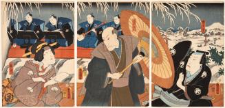 Japanese print of scene from the Kabuki play "Koi Hikyaku Yamato Orai" (polychrome)