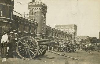 Black and white photo postcard depicting the exterior south facade of the University Avenue Arm…