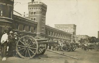 Black and white photo postcard depicting the exterior south facade of the University Avenue Arm ...