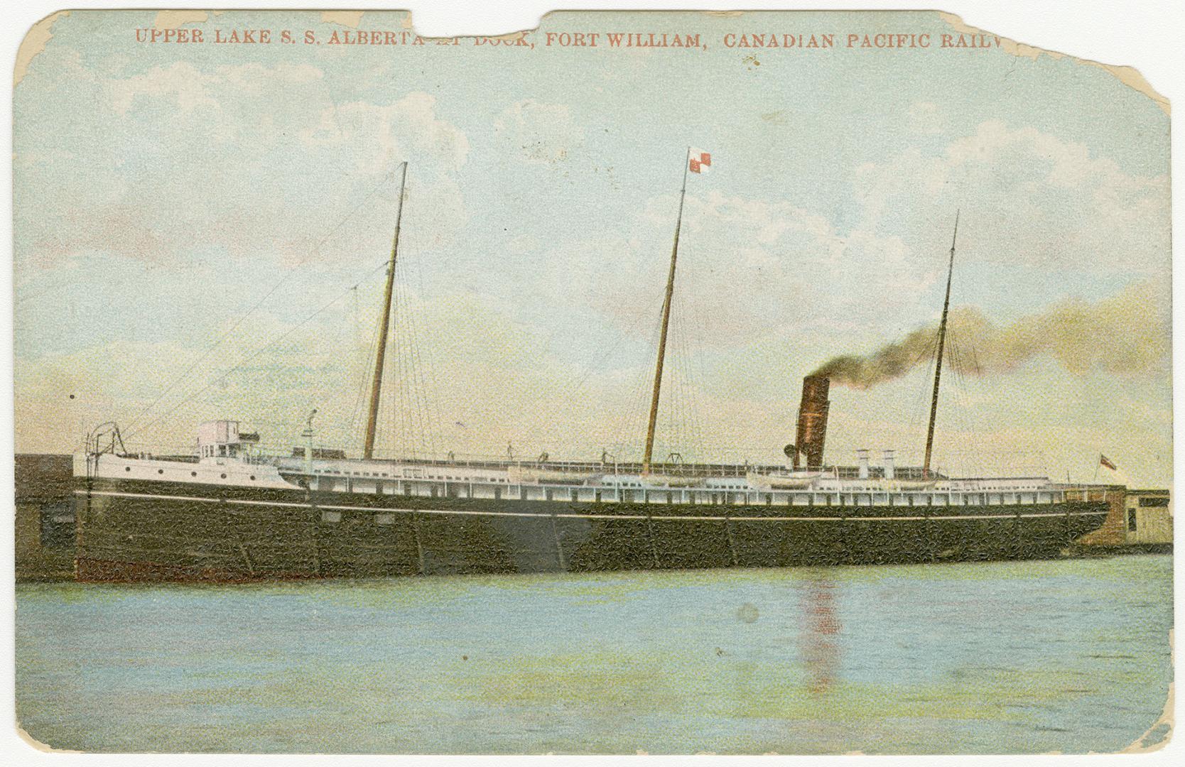 Colorized photograph of a large steamship on open water.