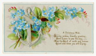 The card pictures a stem of blue forget-me-not flowers and a silver boat anchor. A short rhymin ...