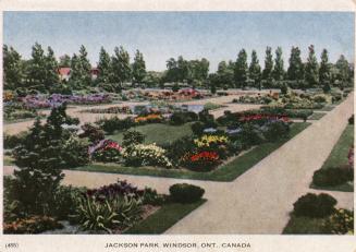 Colorized photograph of a well manicured city garden.