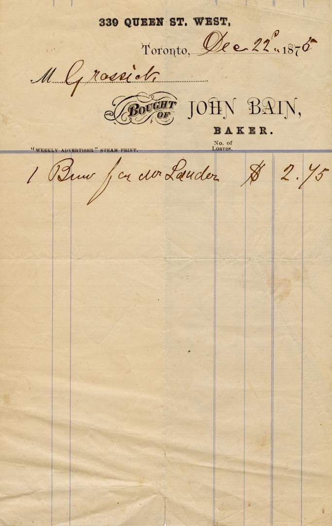 Receipt of customer John Lauder Esq. Part of Morris Norman donation of business papers, 2002. 