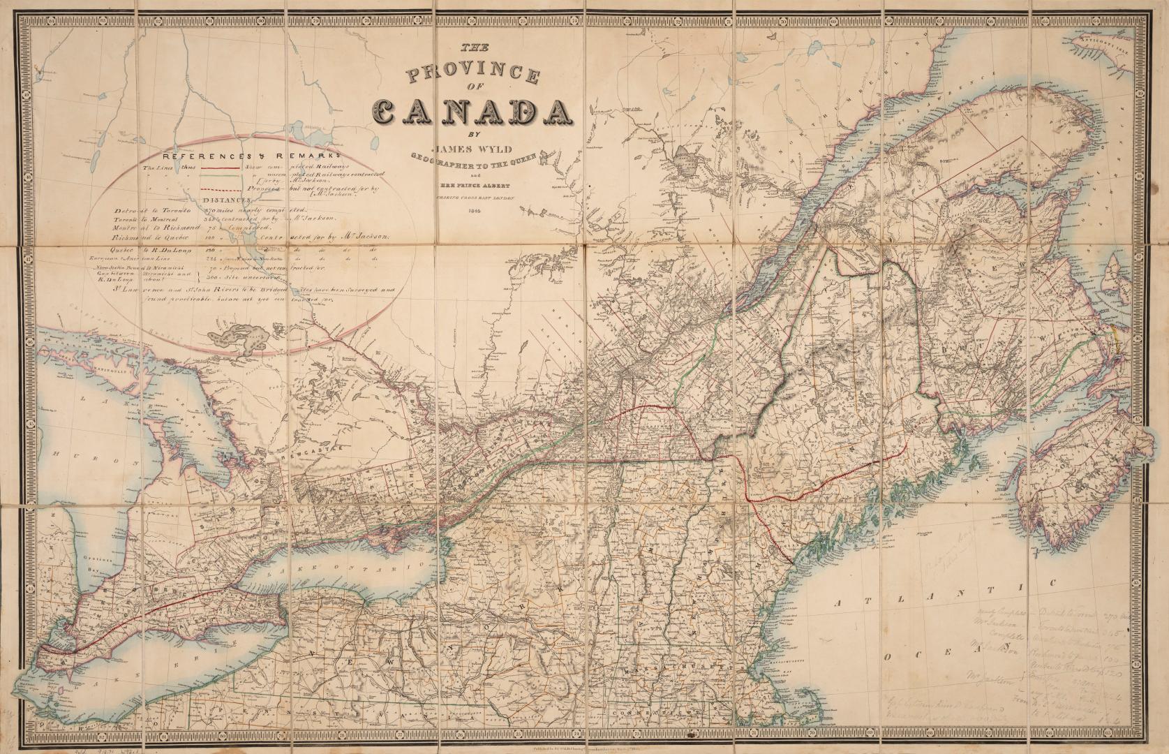 The Province of Canada and part of the United States with the railways, roads, and canals