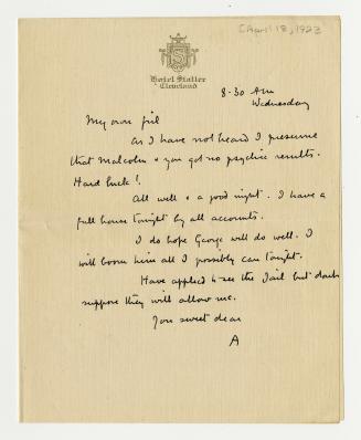 Manuscript letter in author's handwriting.