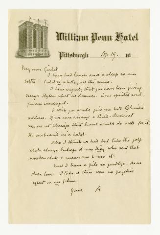 Manuscript letter in author's handwriting.