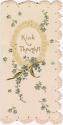The front of the card pictures blue flowers against a cream background, along with yellow pink …