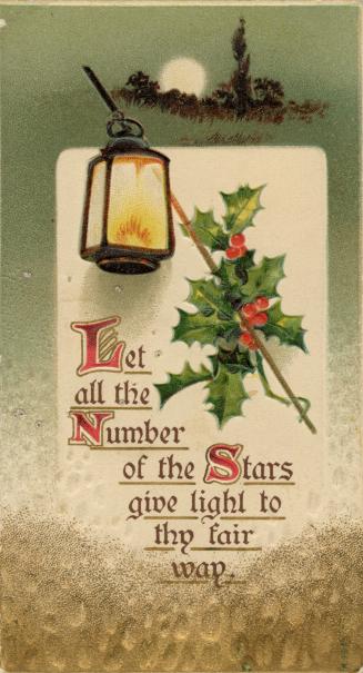The top of the front of this card shows a small image of a field with the sun or moon on the ho…