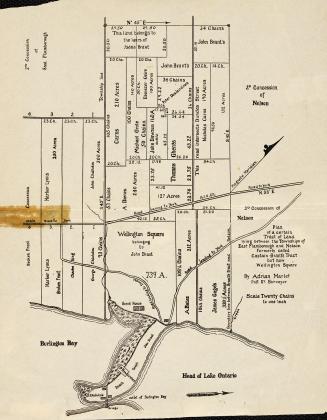 Plan of a certain tract of land lying between the townships of East Flamborough and Nelson, formerly called Captain Brant's tract but now Wellington Square

