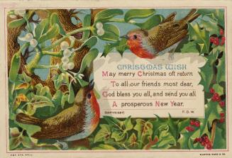 Near the centre of the card is a rhyming verse that contains Christmas and New Year's wishes. I…