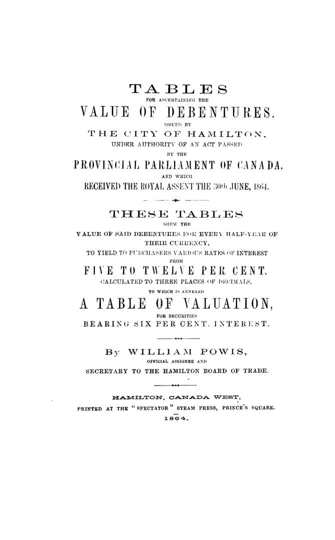 Tables for ascertaining the value of debentures