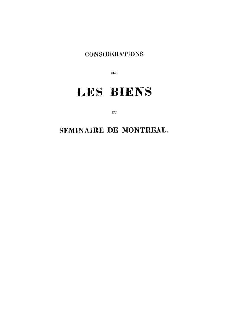 Considérations sur les biens du Séminaire de Montréal