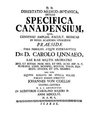 D.D. dissertatio medico-botanica, sistens specifica canadensium,