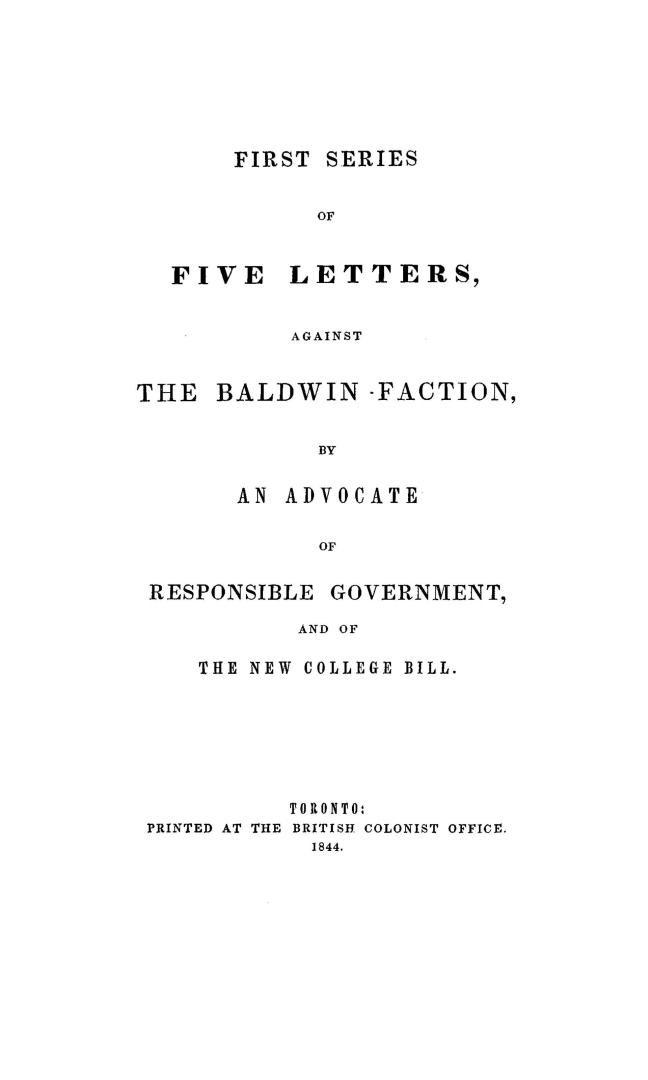 First series of five letters against the Baldwin faction
