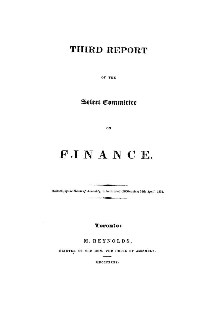 Report of the Select committee on finance