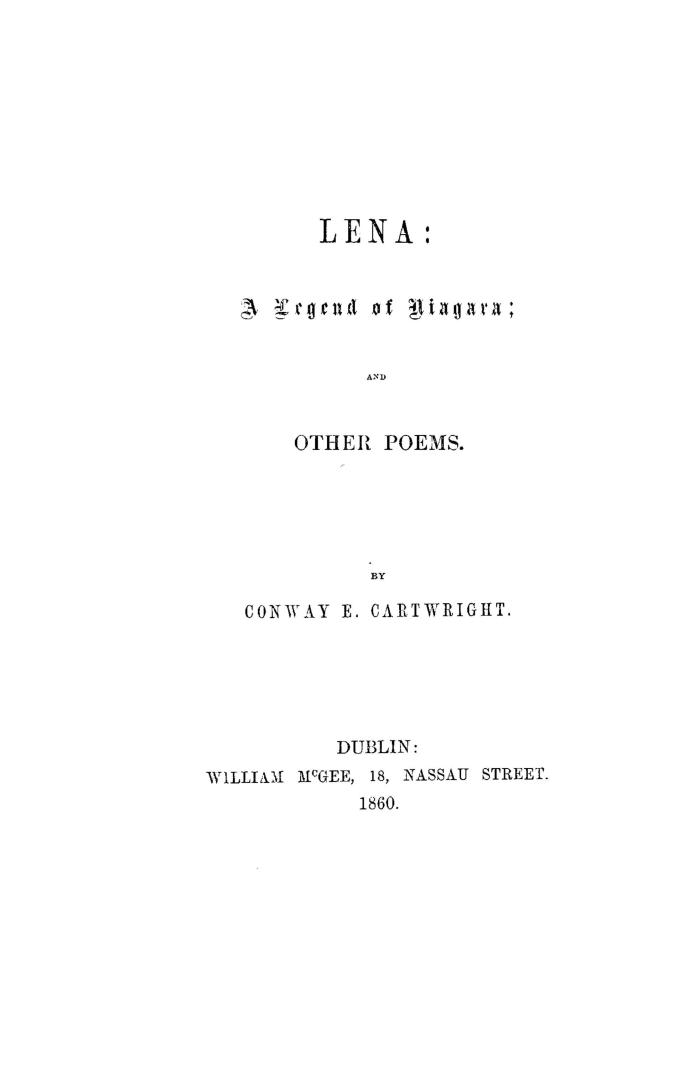 Lena: a legend of Niagara, and other poems