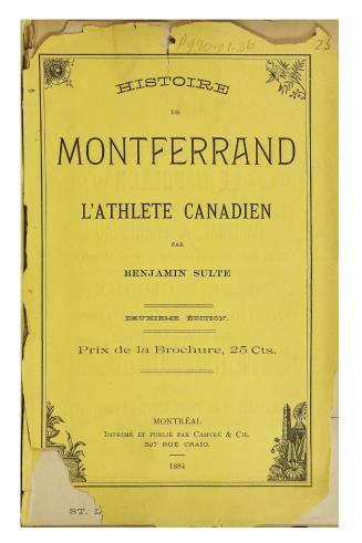 Histoire de Montferrand, l'athlète canadien, par Benjamin Sulte
