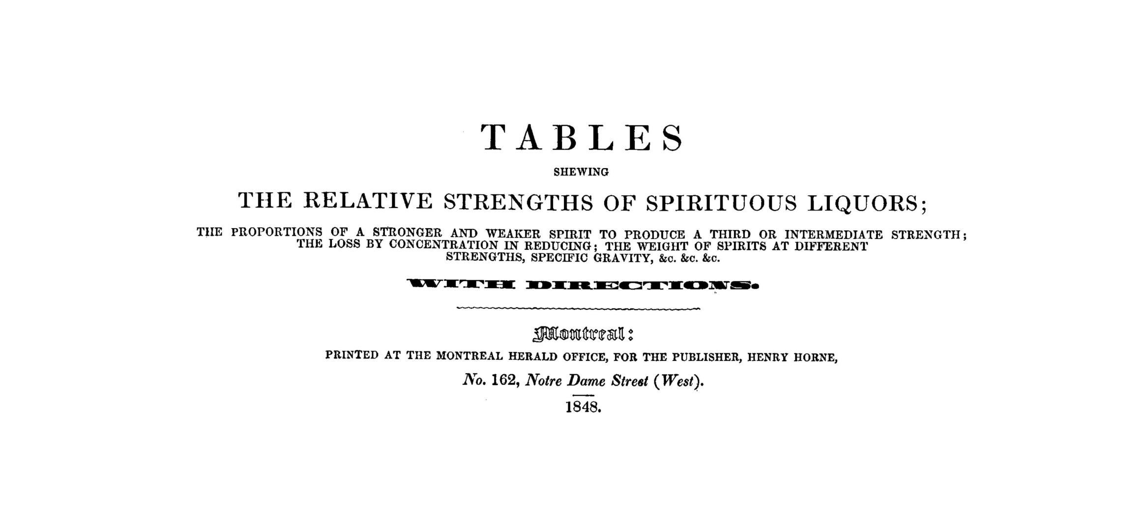 Tables shewing the relative strengths of spirituous liquors, the proportions of a stronger and weaker spirit to produce a third or intermediate streng(...)