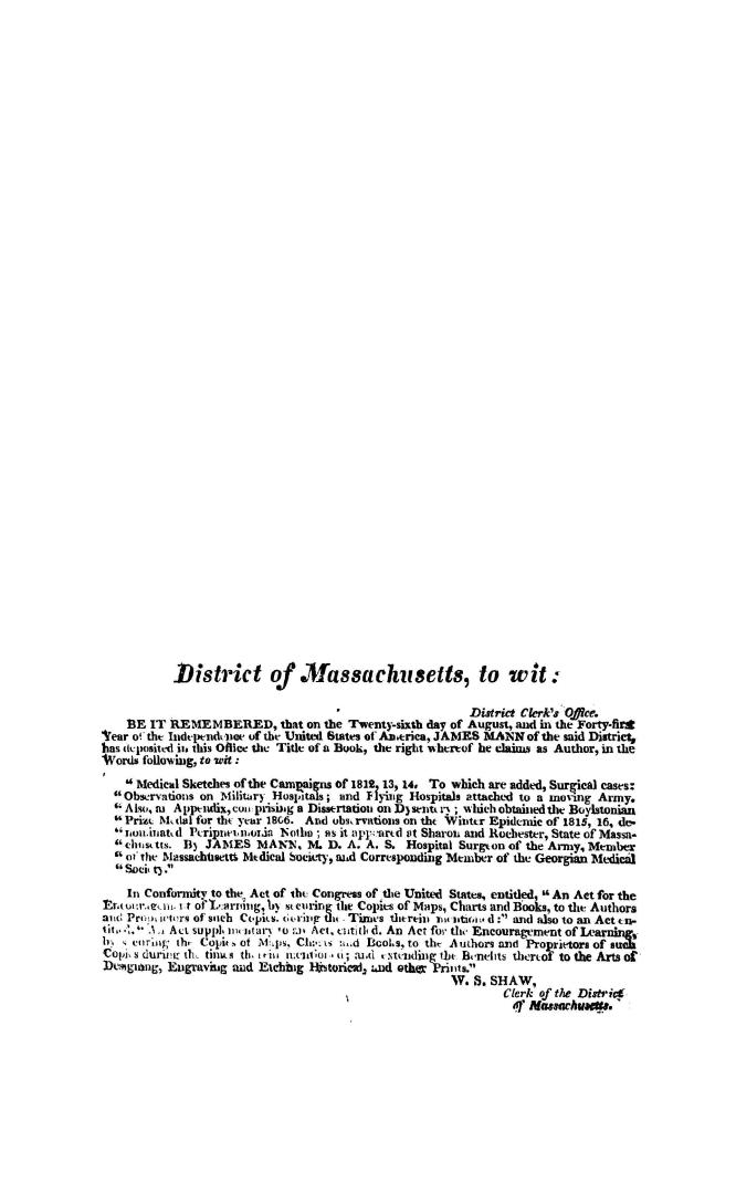 Medical sketches of the campaigns of 1812, 13, 14, to which are added surgical cases, observations on military hospitals and flying hospitals attached(...)