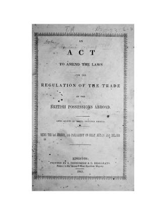 An act to amend the laws for the regulation of the trade of the British possessions abroad, anno quinto et sexto Victoriae reginae, being the 2nd session, 14th parliament of Great Britain and Ireland