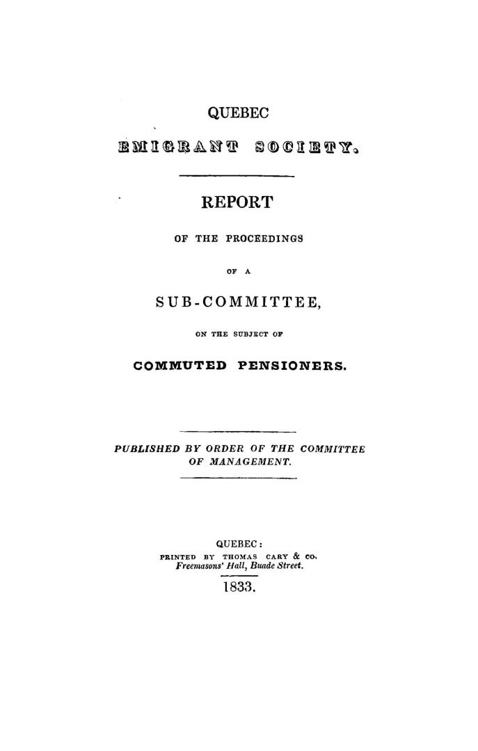 Report of the proceedings of a sub-committee on the subject of commuted pensioners