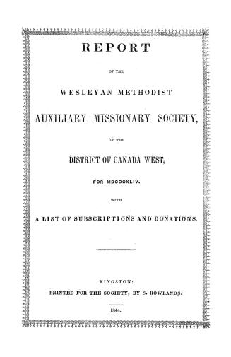 Report of the Wesleyan Methodist auxiliary missionary society of the district of Canada West