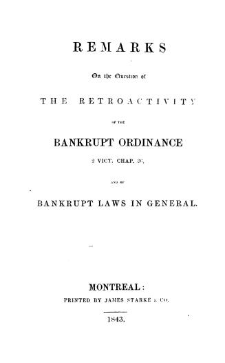 Remarks on the question of the retroactivity of the bankrupt ordinance, 2 Vict