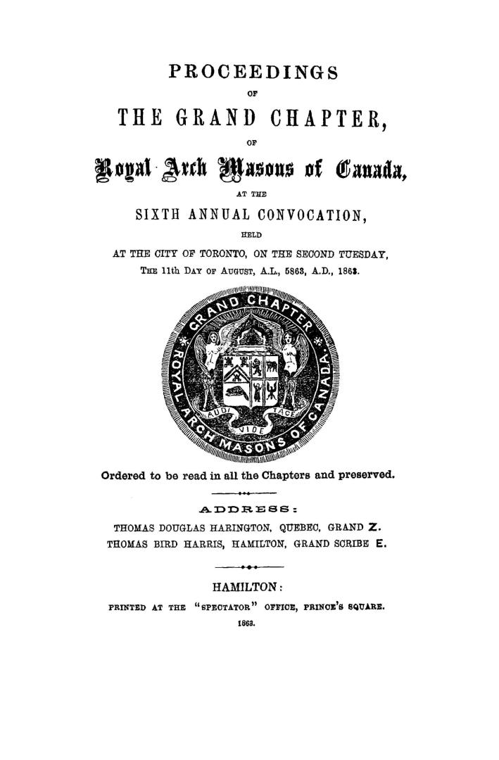 Proceedings of the Grand Chapter of Royal Arch Masons of Canada