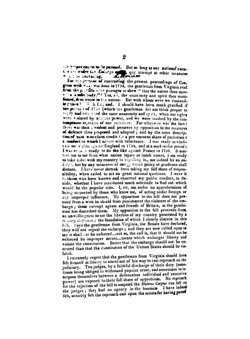 Mr. Hillhouse's speech in the Senate, December 21, [1808], on the Bill making further provision for enforcing the embargo