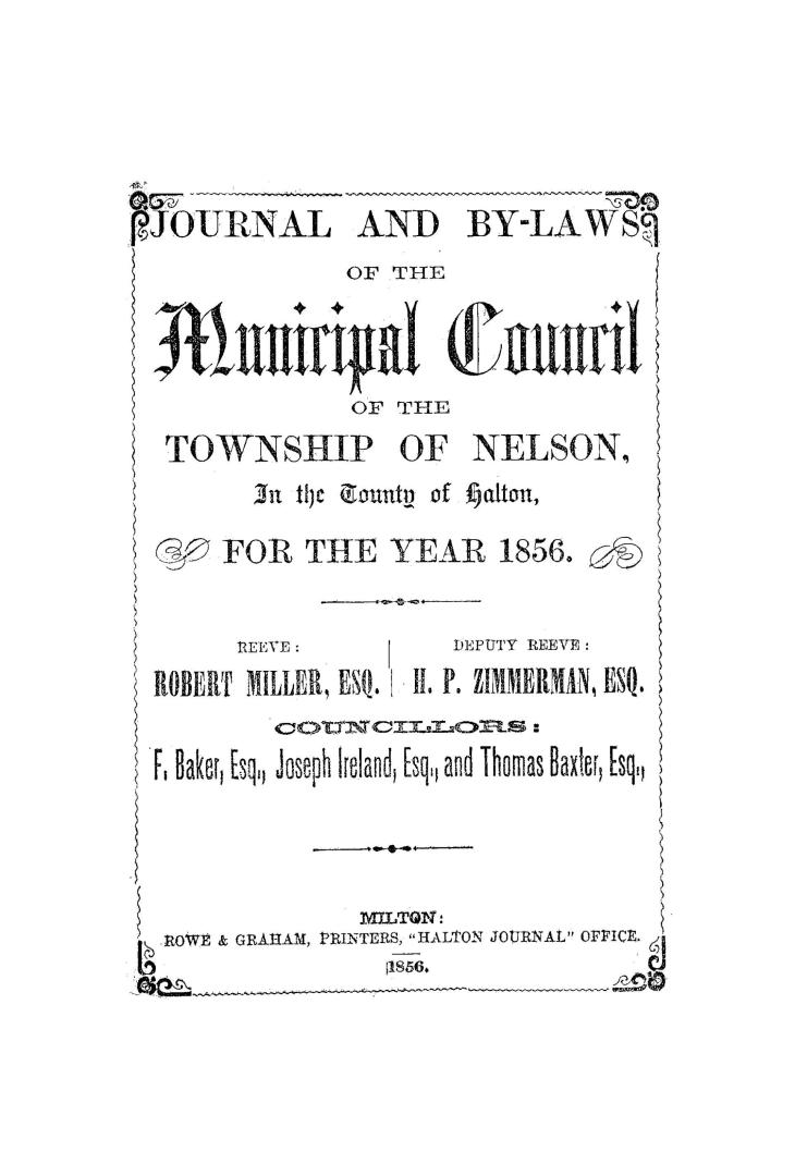 Journal and by-laws of the Municipal Council of the township of Nelson, in the county of Halton