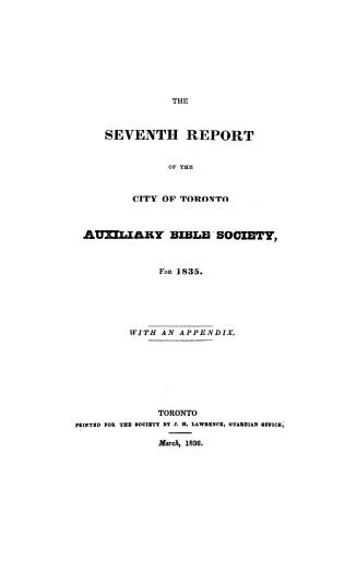 The...report of the City of Toronto Auxiliary Bible Society