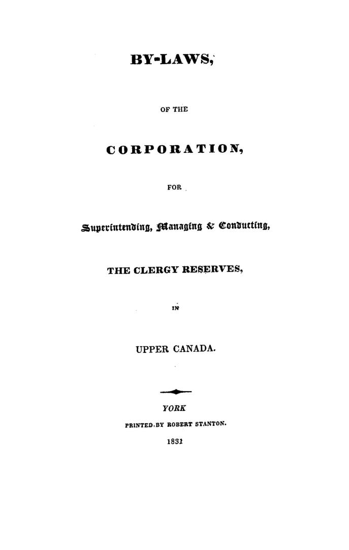 Corporation for superintending, managing & conducting the clergy reserves in Upper Canada