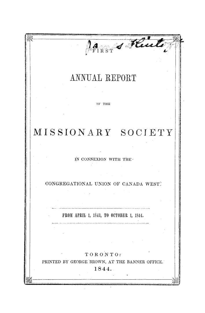 Annual report of the Missionary Society in connexion with the Congregational Union of Canada West