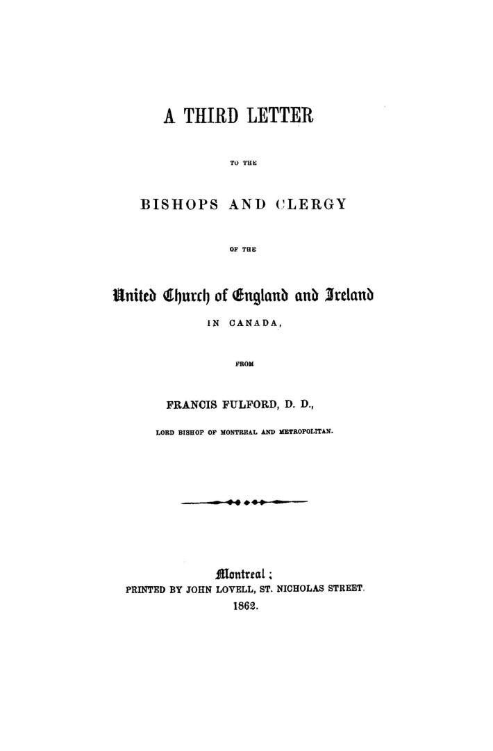 A third letter to the bishops and clergy of the united Church of England and Ireland in Canada