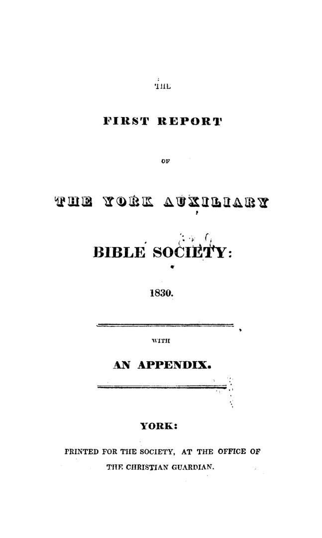 The ... report of the York Auxiliary Bible Society