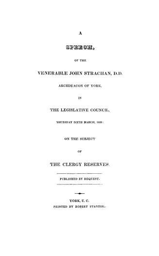 A speech of the Venerable John Strachan, D