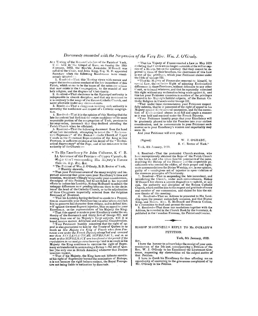 Documents connected with the suspension of the Very Rev