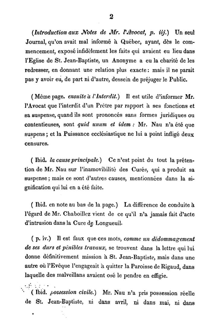 Remarques sur les Notes de Mr. Lafontaine, avocat, relativement à l'inamovibilité des curés dans le Bas-Canada, 25 mars, 1837