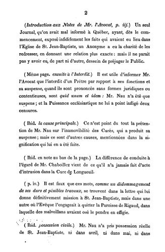 Remarques sur les Notes de Mr. Lafontaine, avocat, relativement à l'inamovibilité des curés dans le Bas-Canada, 25 mars, 1837