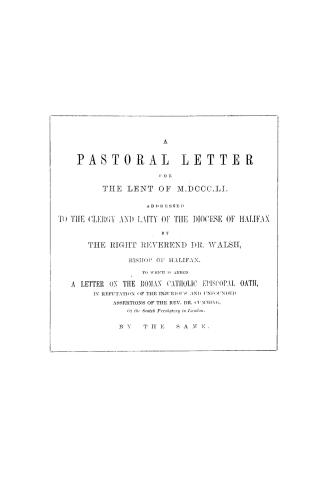 A pastoral letter for the Lent of MDCCCLI, addressed to the clergy and laity of the diocese of Halifax