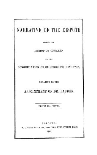 Narrative of the dispute between the Bishop of Ontario and the congregation of St
