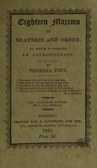 Eighteen maxims of neatness and order : to which is prefixed an introductionThe sixteenth edition /
