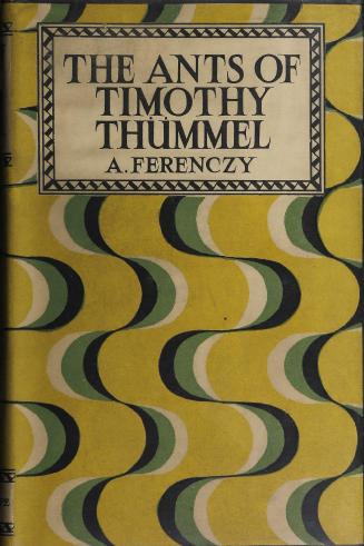 Yellow cover decorated with wavy vertical lines in black, green and white.