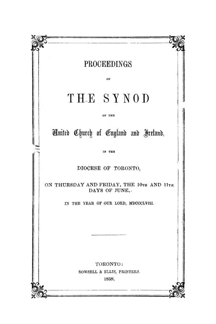 Proceedings of the Synod of the United Church of England & Ireland in the Diocese of Toronto held