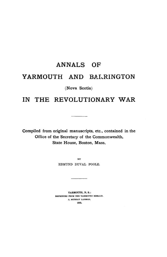 Annals of Yarmouth and Barrington (Nova Scotia) in the revolutionary war