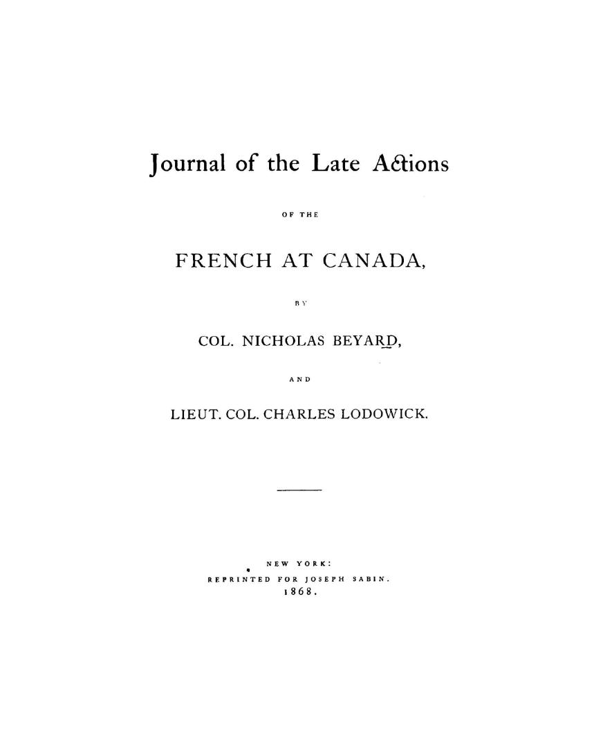 Journal of the late actions of the French at Canada
